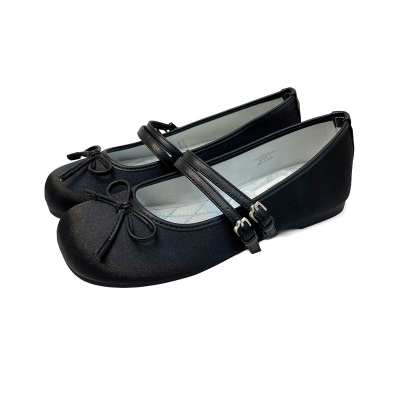 Zapatos Mary Jane de satén con doble tira, punta cuadrada y lazo delicado. Zapatos planos elegantes y cómodos para mujer N15.