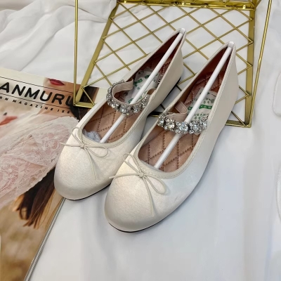 Elegantes zapatos Mary Jane de punta redonda con pedrería - Bailarinas ligeras de diseño para mujer N19