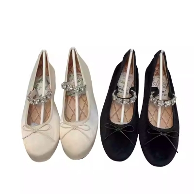 Elegantes zapatos Mary Jane de punta redonda con pedrería - Bailarinas ligeras de diseño para mujer N19