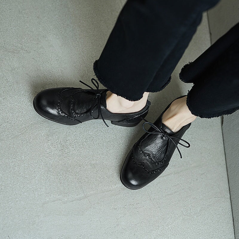 Britse stijl veterschoenen in brogue-stijl | Ronde neus, gewassen paardenleer, zwart/bruin/grijs
