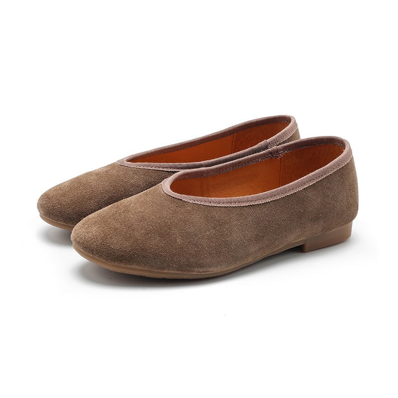 Zapatos planos de ante hechos a mano para mujer, estilo Mori, sin cordones, en 7 colores