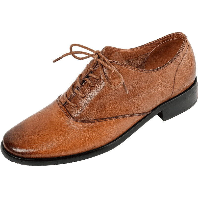Runde, weiche Oxford-Schuhe, Schn&uuml;rschuhe aus Leder, Derby-Schuhe f&uuml;r Damen in Schwarz/Braun