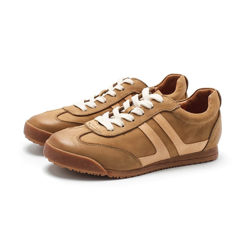 Damskie sk&oacute;rzane trampki Army Trainer Low-top z paskami w 4 kolorach