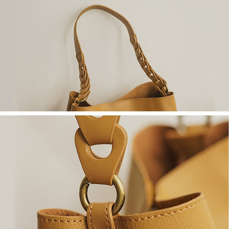 Einfache, ger&auml;umige Retro-Tragetasche aus weichem Rindsleder f&uuml;r Damen