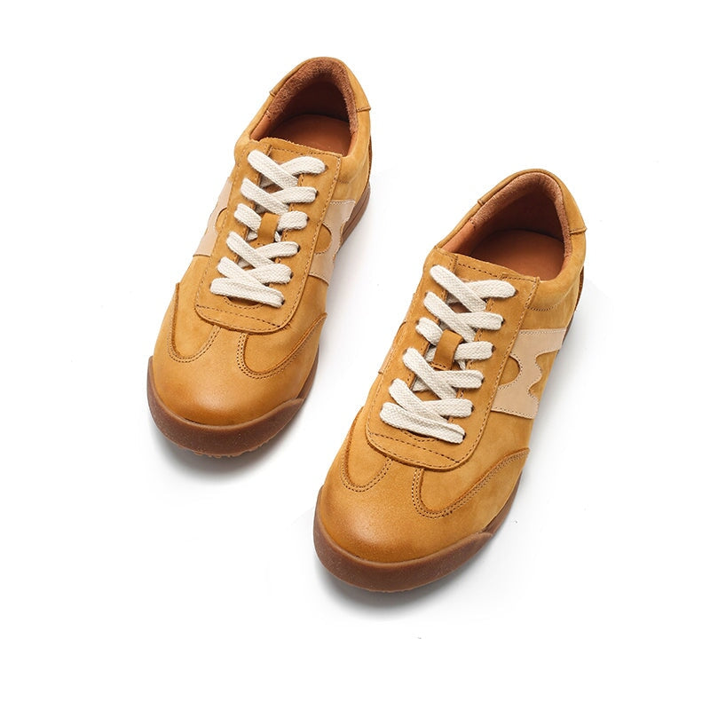 Damskie sk&oacute;rzane trampki Army Trainer w kolorze khaki/ż&oacute;łtym/brązowym kamea