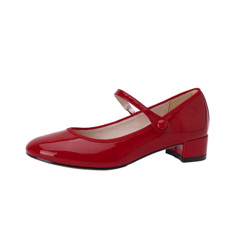 D&eacute;collet&eacute; Mary Jane fatte a mano in pelle con cinturino e tacco a blocco da 30 mm, colore rosso/nero