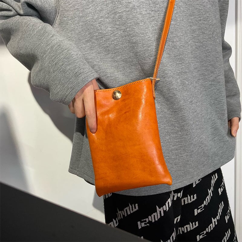 Bolso bandolera sencillo de piel curtida vegetal para mujer, colecci&oacute;n multicolor