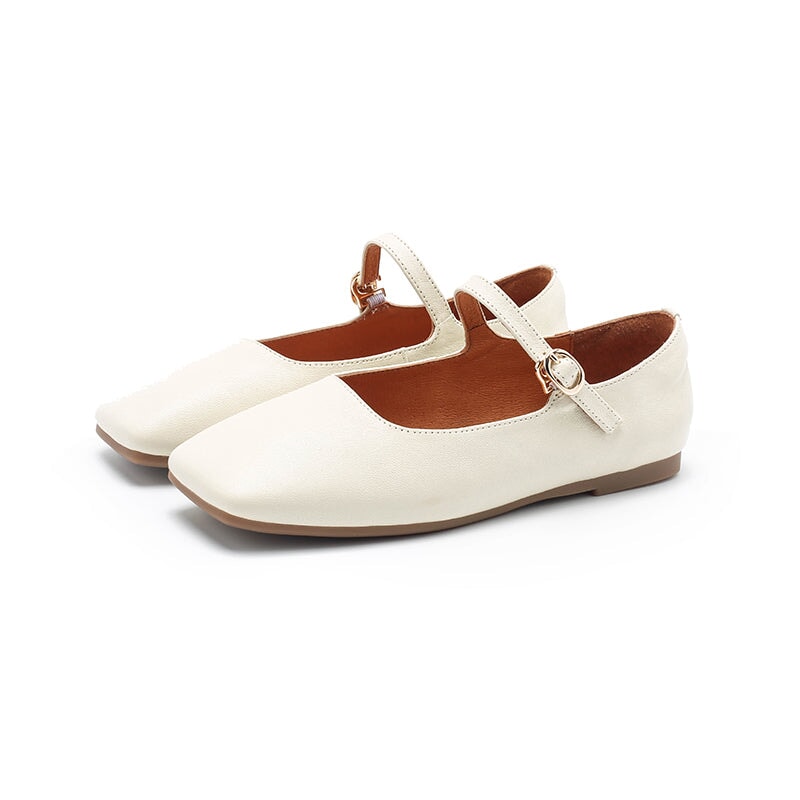 Michaela Mary Jane ballerina's voor dames van schapenvacht in de kleuren groen/khaki/blauw/abrikoos/rood/oranje/beige/zwart.