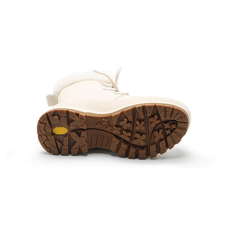Dames leren chunky laarzen met schapenvachtvoering in abrikoos/beige