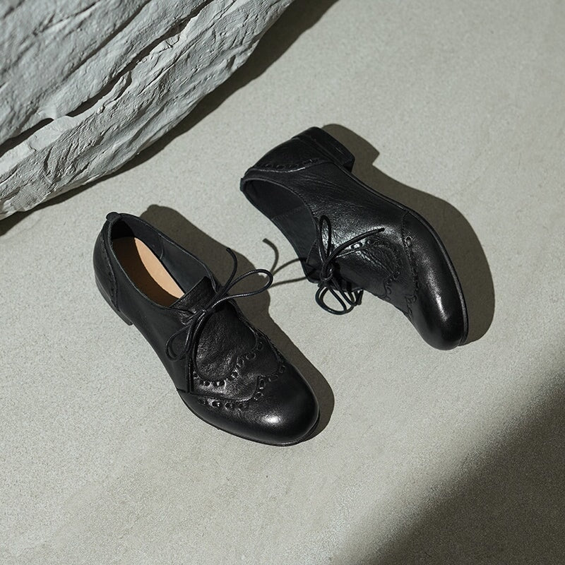 Britse stijl veterschoenen in brogue-stijl | Ronde neus, gewassen paardenleer, zwart/bruin/grijs