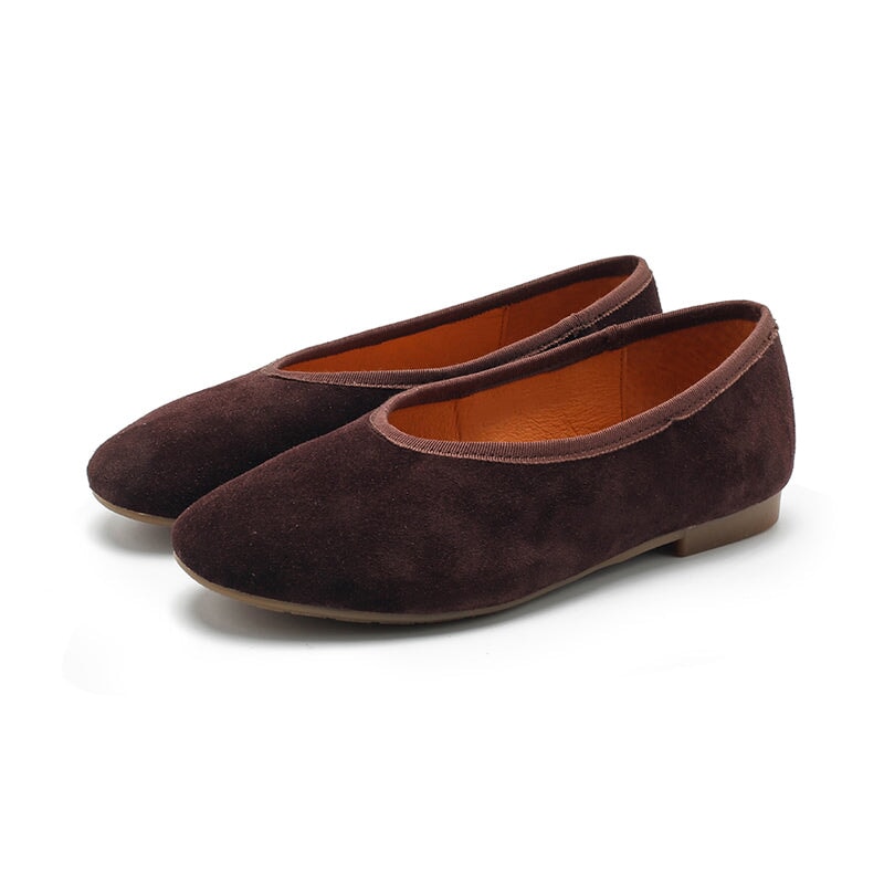 Zapatos planos de ante hechos a mano para mujer, estilo Mori, sin cordones, en 7 colores