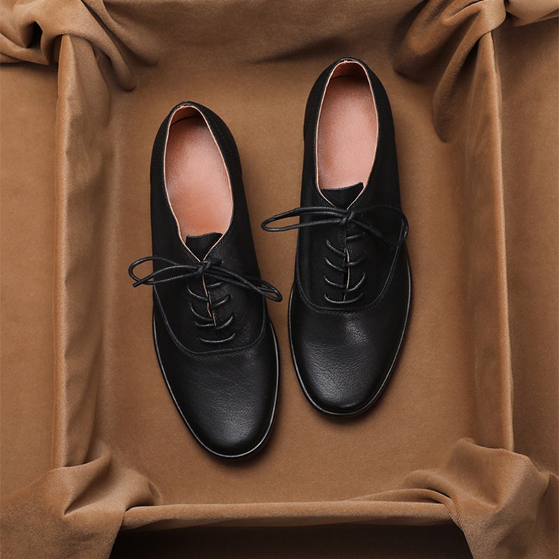 Runde, weiche Oxford-Schuhe, Schn&uuml;rschuhe aus Leder, Derby-Schuhe f&uuml;r Damen in Schwarz/Braun