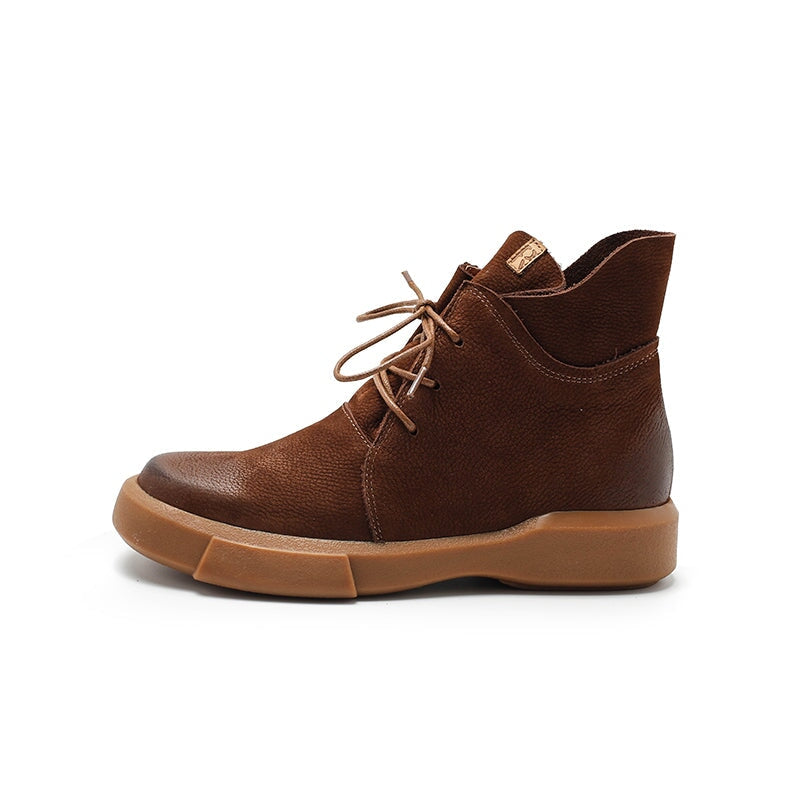 Martin-laarzen met ronde neus van zacht leer voor dames, veterschoenen in bruin/zwart/koffiekleur.