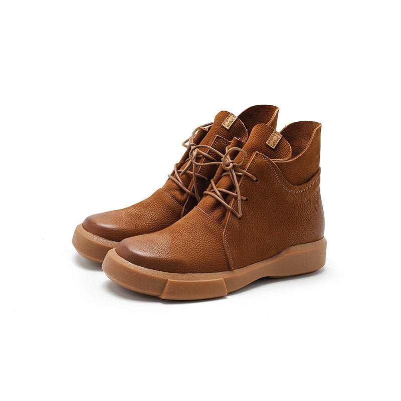 Martin-laarzen met ronde neus van zacht leer voor dames, veterschoenen in bruin/zwart/koffiekleur.