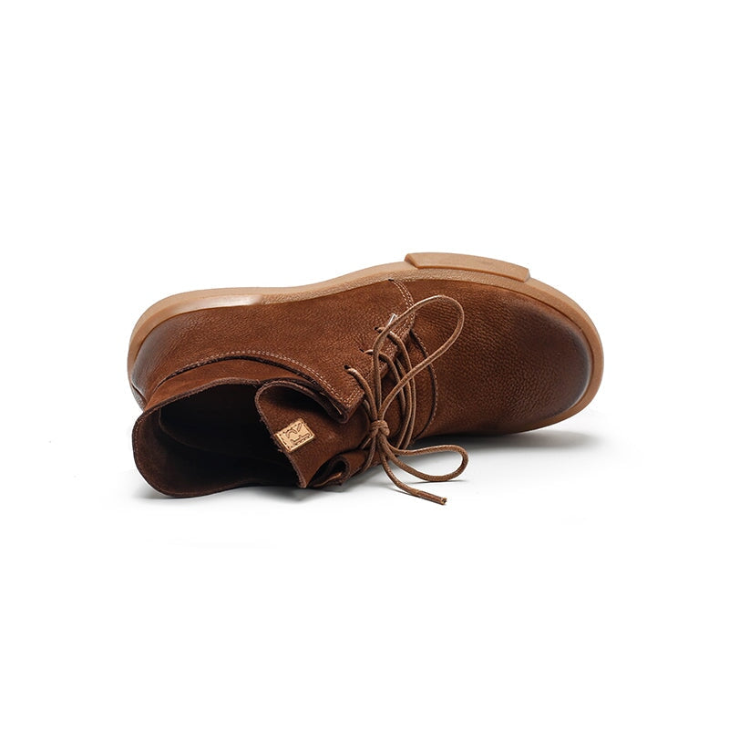 Martin-laarzen met ronde neus van zacht leer voor dames, veterschoenen in bruin/zwart/koffiekleur.
