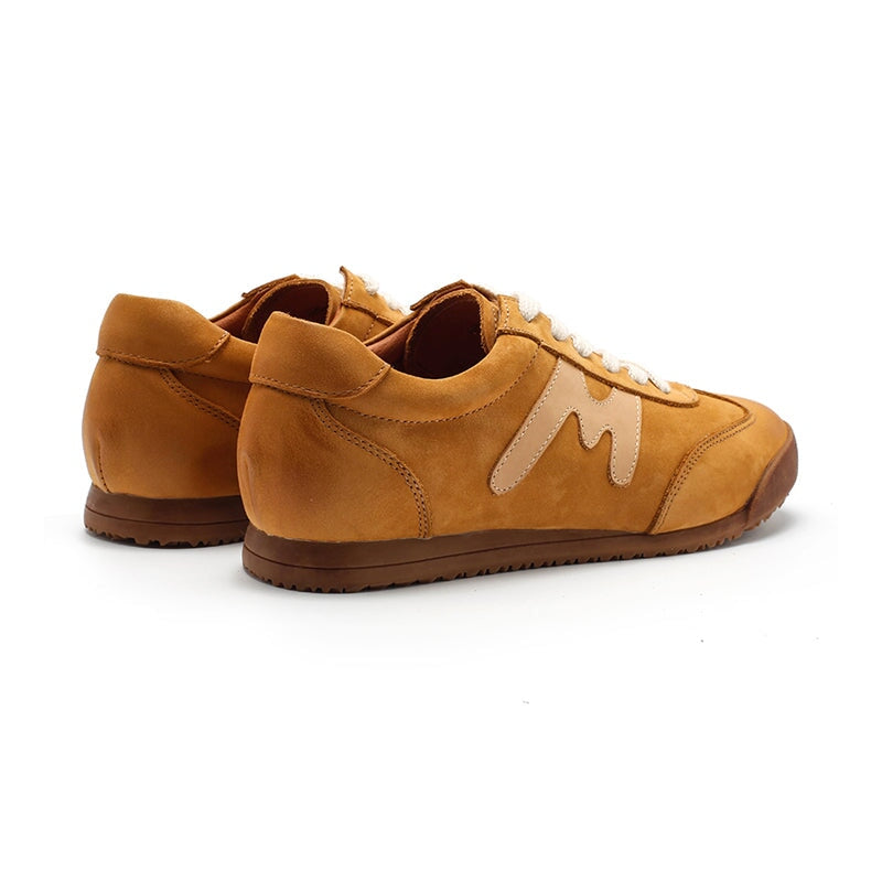 Damskie sk&oacute;rzane trampki Army Trainer w kolorze khaki/ż&oacute;łtym/brązowym kamea