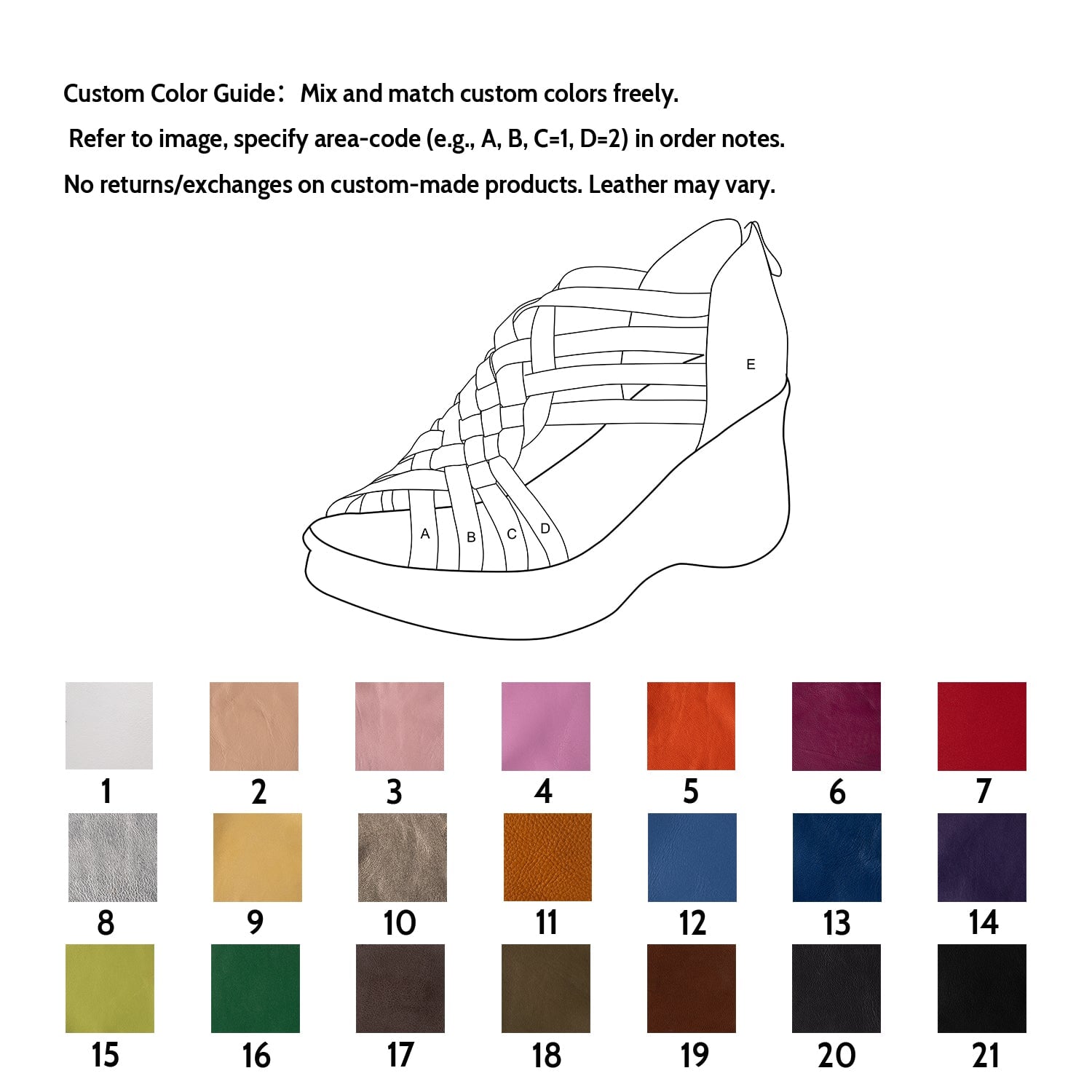 Handgemaakte sandalen met hoge hakken van geweven leer in diverse kleuren, met open neus en retro sleehak in zwart/wit/multicolor.