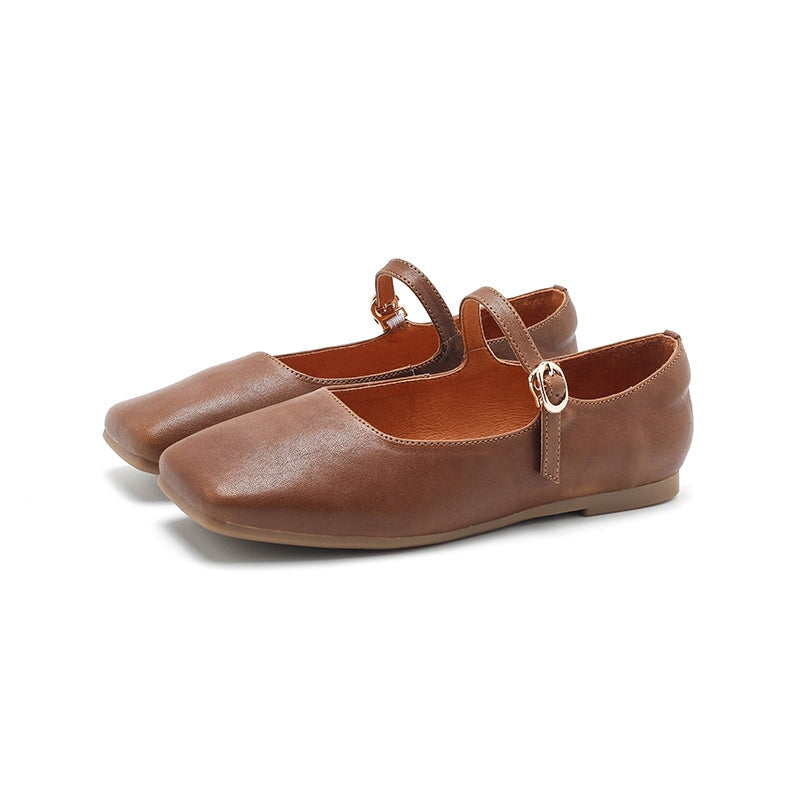 Michaela Mary Jane ballerina's voor dames van schapenvacht in de kleuren groen/khaki/blauw/abrikoos/rood/oranje/beige/zwart.