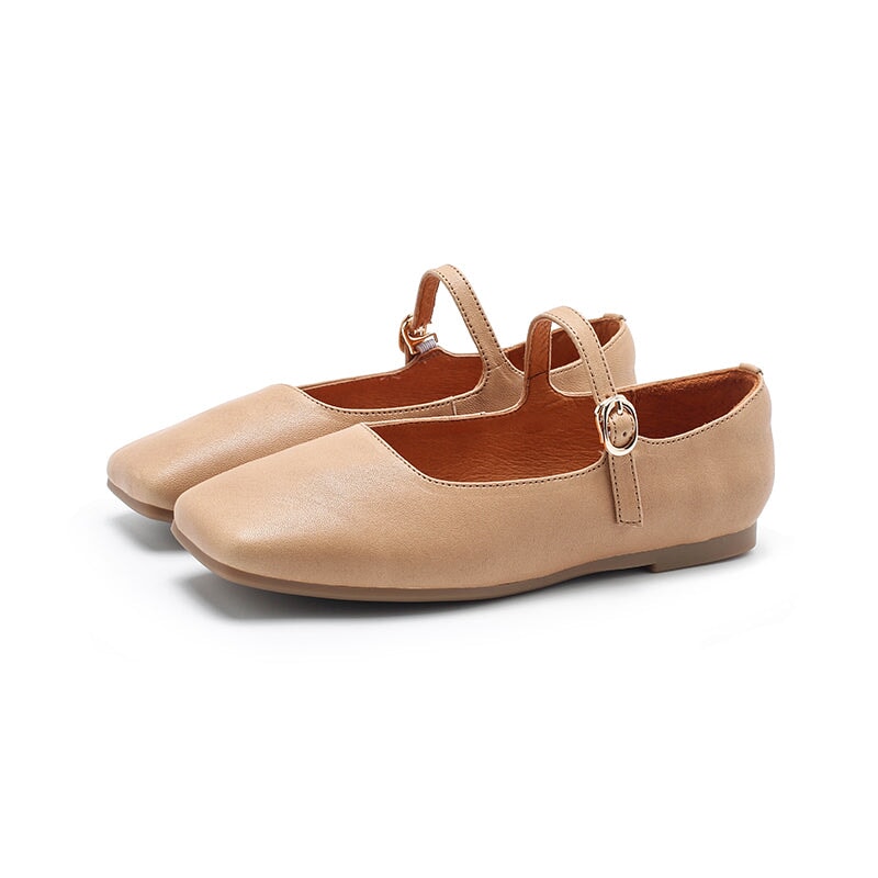 Michaela Mary Jane ballerina's voor dames van schapenvacht in de kleuren groen/khaki/blauw/abrikoos/rood/oranje/beige/zwart.
