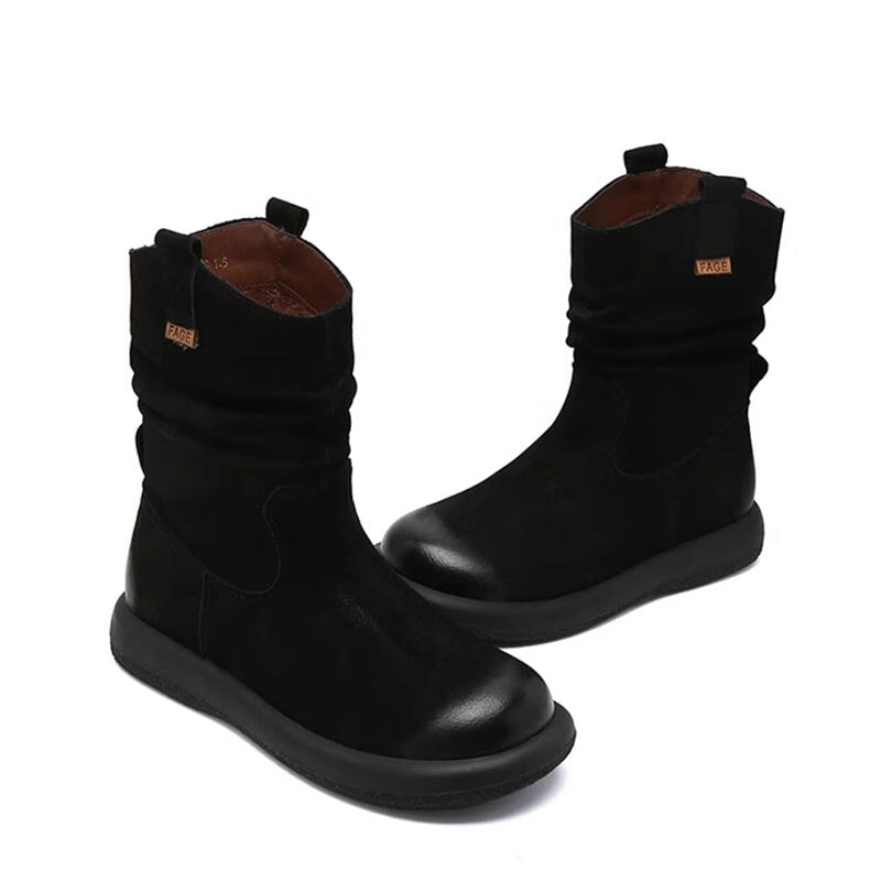 Bottes western mi-mollet en cuir marron/noir pour femme - Bout rond - Talon de 30 mm