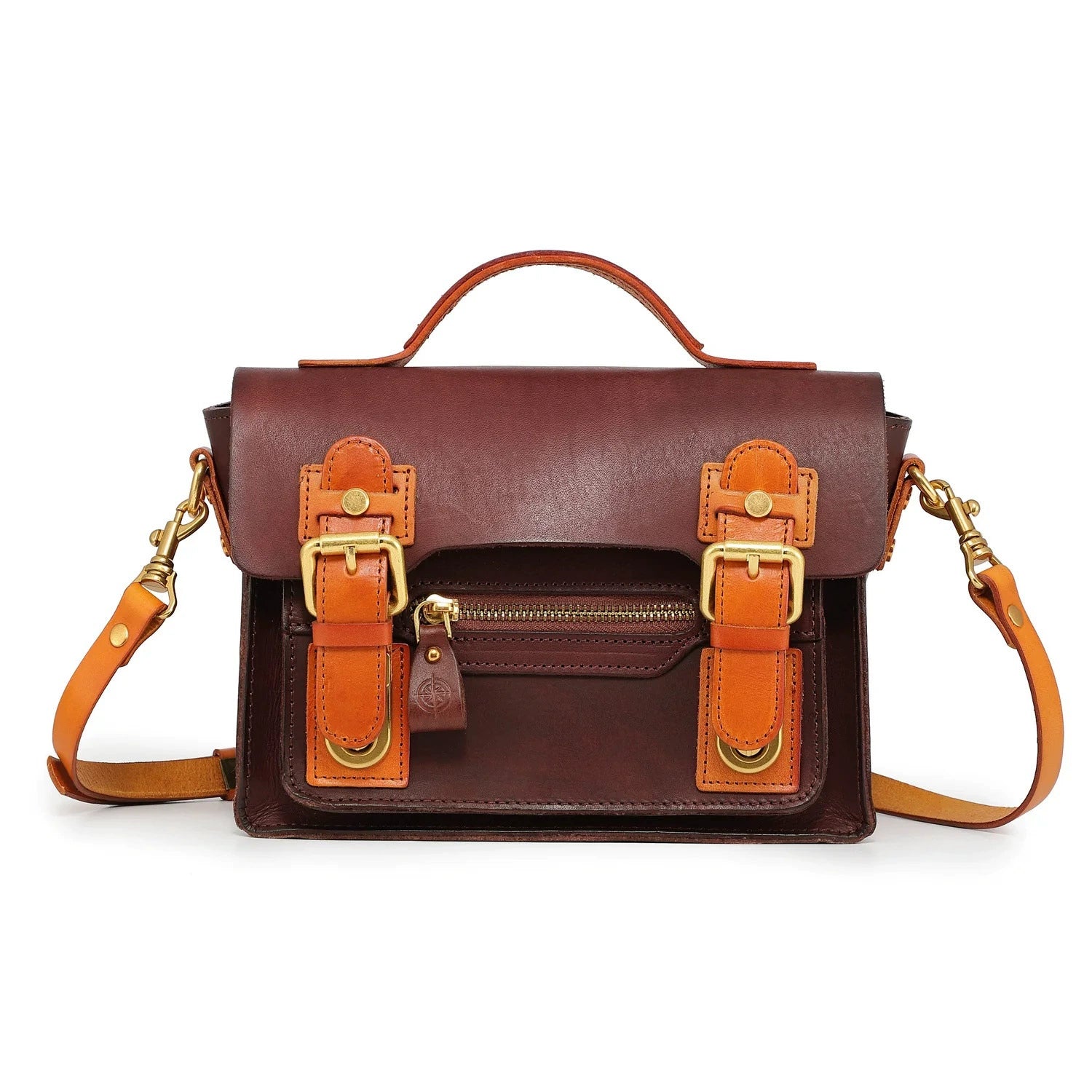 Cambridge Crossbody Bag, Vollnarbenleder, britischer Stil, Henkeltasche mit Kontrastbesatz, in 4 Farben