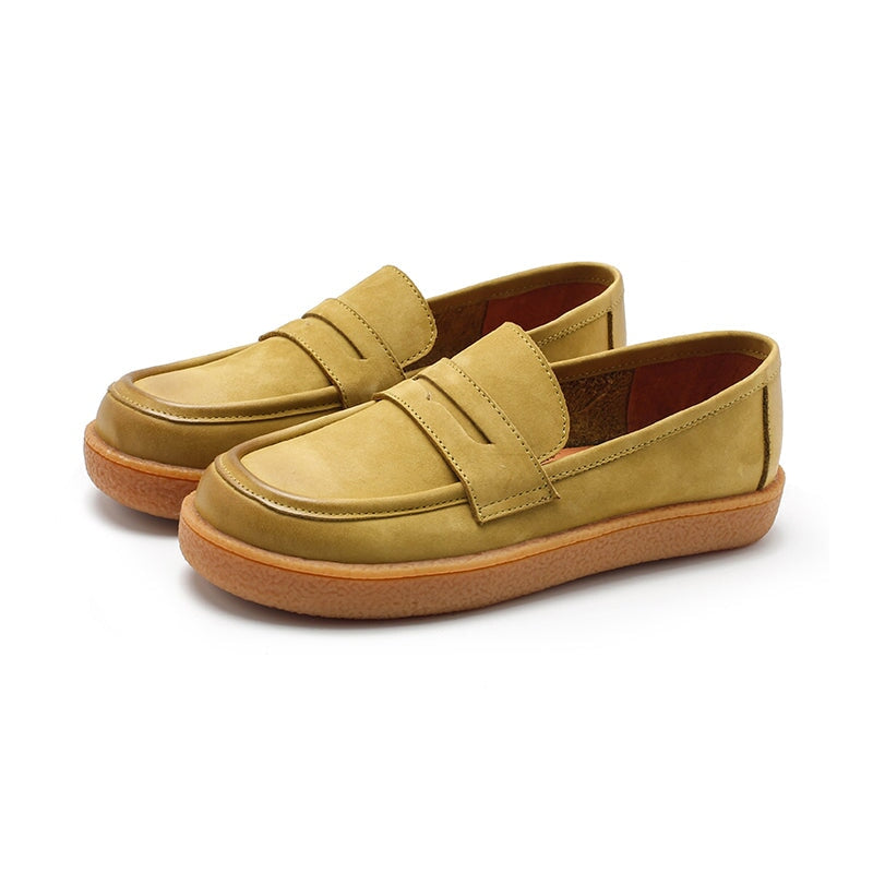 Penny loafers van nubuckleer voor dames in groen/khaki/bruin/camouflagebruin/geel
