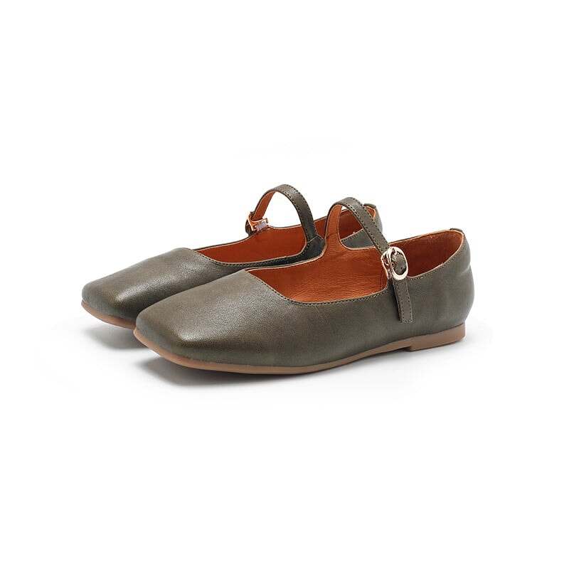 Michaela Mary Jane ballerina's voor dames van schapenvacht in de kleuren groen/khaki/blauw/abrikoos/rood/oranje/beige/zwart.
