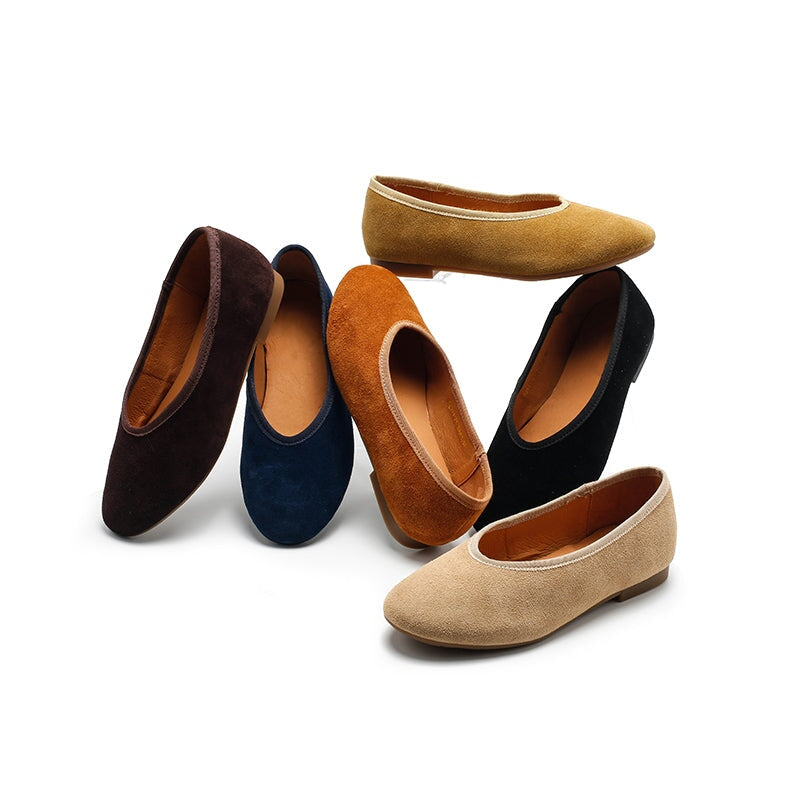 Zapatos planos de ante hechos a mano para mujer, estilo Mori, sin cordones, en 7 colores