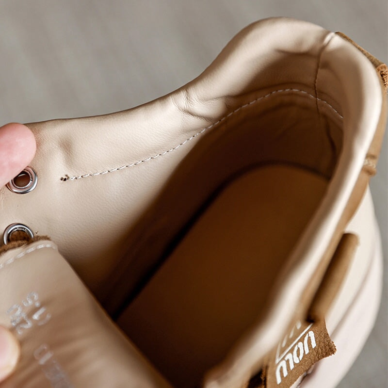 Trendige Damen-Sneaker aus Leder mit hohem Schaft, Plateau, Schn&uuml;rung, Freizeitschuhe in Beige/Khaki/Gr&uuml;n/Rot