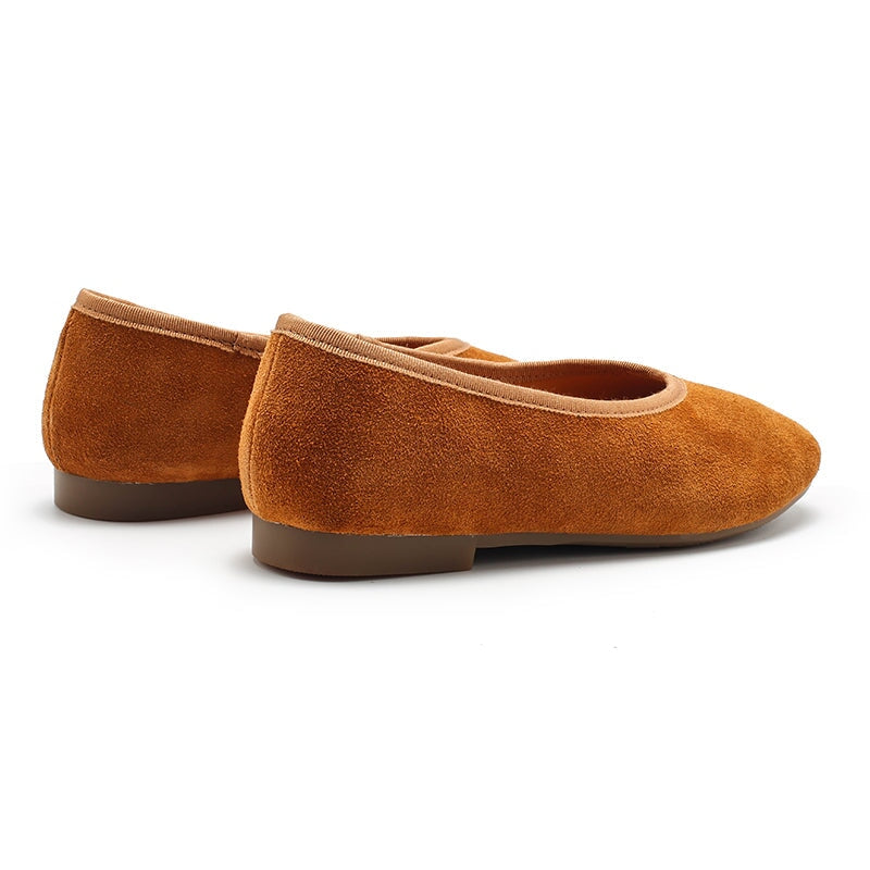 Zapatos planos de ante hechos a mano para mujer, estilo Mori, sin cordones, en 7 colores