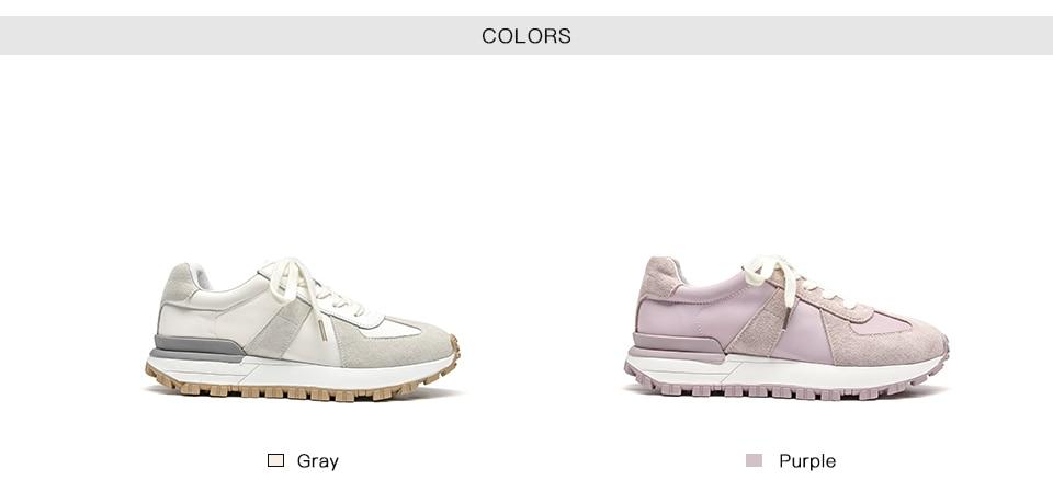 Casual sneakers voor dames van su&egrave;de leer met patchwork in gemengde kleuren, vetersluiting, ronde neus, platformzool, handgemaakte platte schoenen