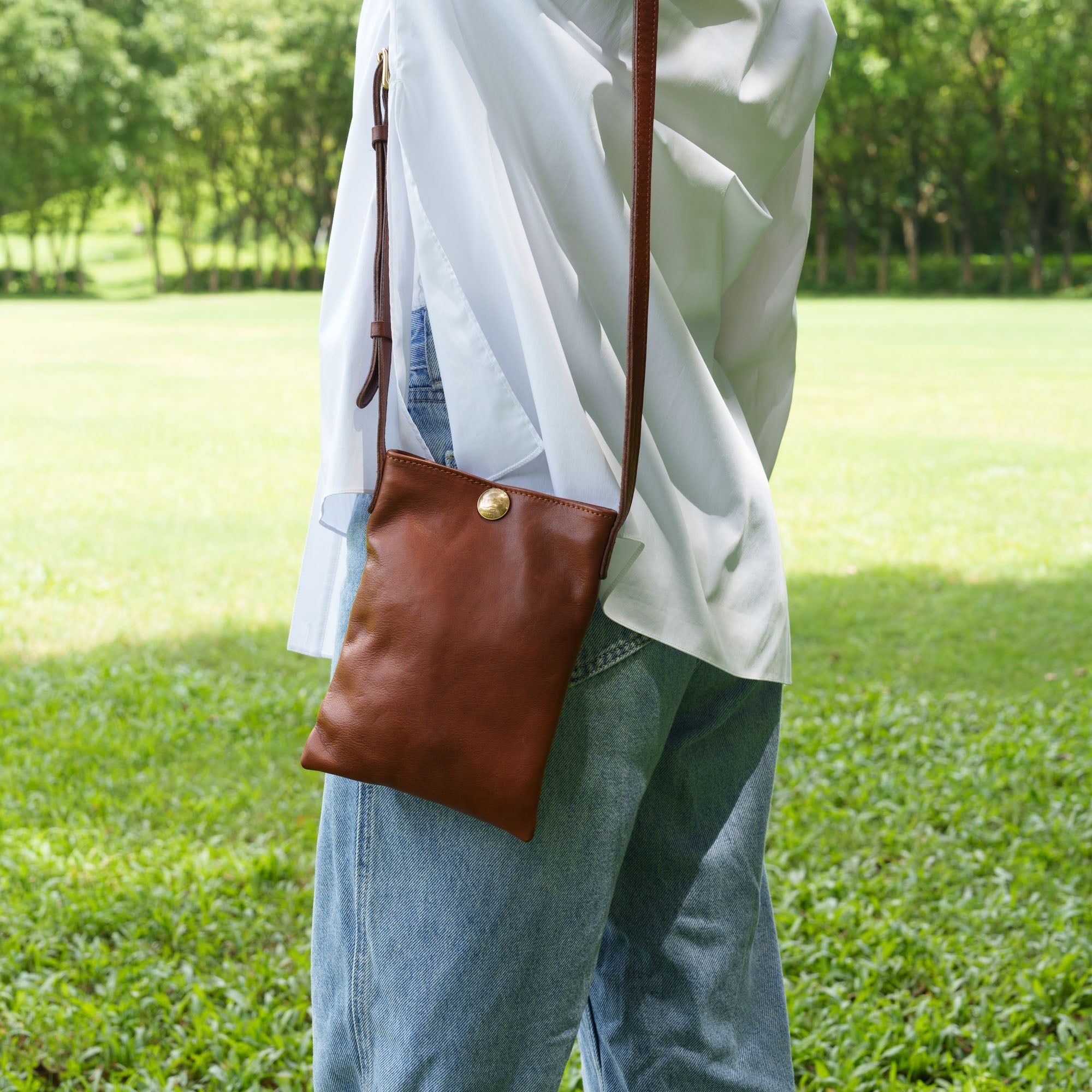 Bolso bandolera sencillo de piel curtida vegetal para mujer, colecci&oacute;n multicolor
