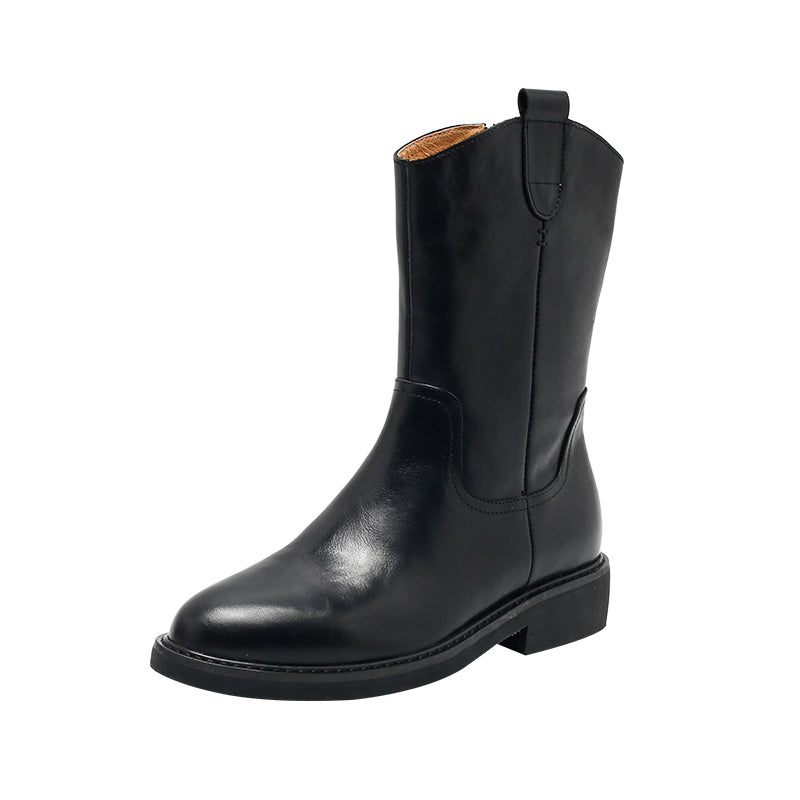 Retro westernlaarzen voor dames, tot halverwege de kuit, van gewaxt leer, casual laarzen in zwart/bruin/donkerbruin.