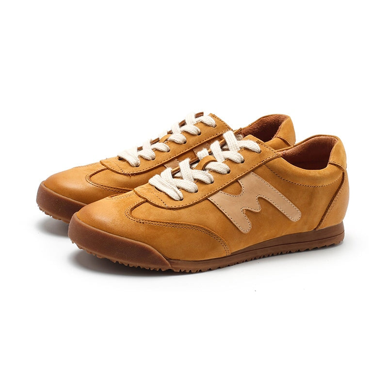 Damskie sk&oacute;rzane trampki Army Trainer w kolorze khaki/ż&oacute;łtym/brązowym kamea