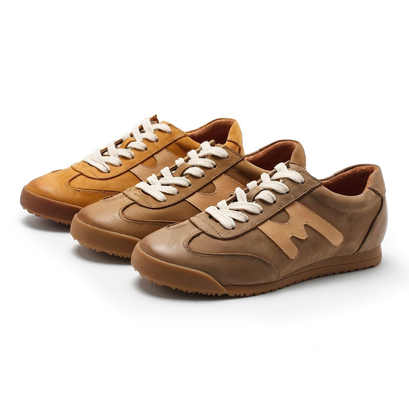Damskie sk&oacute;rzane trampki Army Trainer w kolorze khaki/ż&oacute;łtym/brązowym kamea
