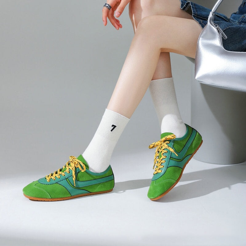 Handgefertigte, farbenfrohe Sneaker aus weichem Leder f&uuml;r Damen &ndash; Schn&uuml;rschuhe, Designerschuhe