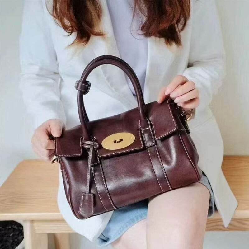 Elegante Schultertasche aus pflanzlich gegerbtem Leder, Damen-Tragetasche