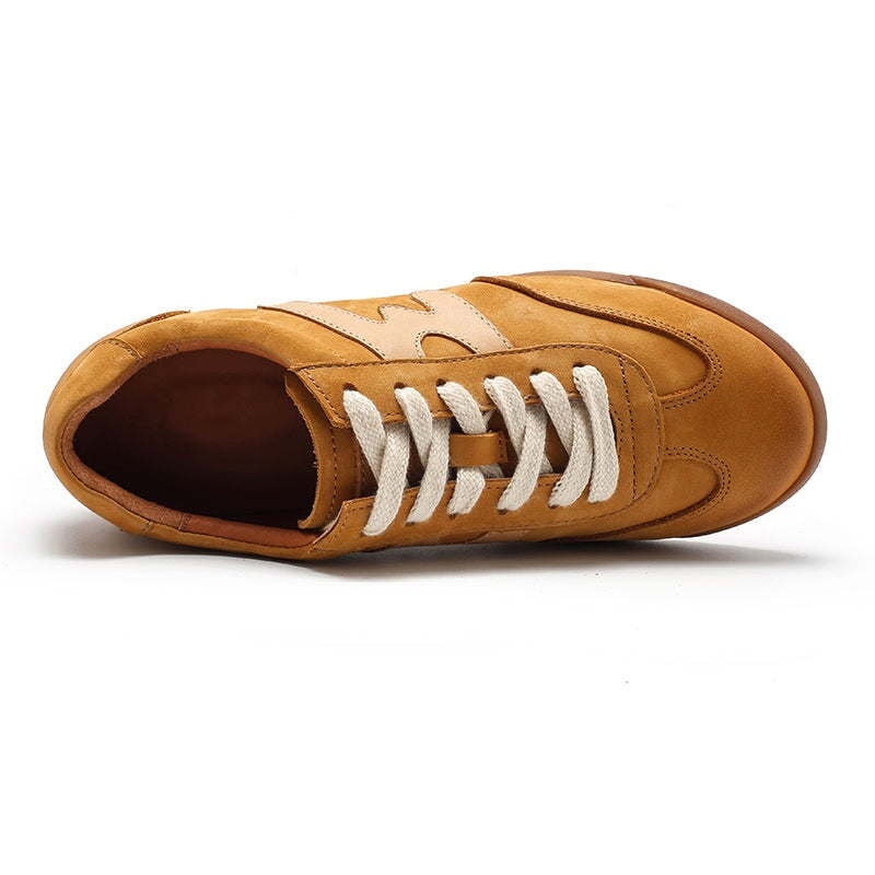 Damskie sk&oacute;rzane trampki Army Trainer w kolorze khaki/ż&oacute;łtym/brązowym kamea