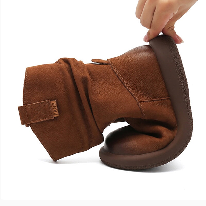 Bottes western mi-mollet en cuir marron/noir pour femme - Bout rond - Talon de 30 mm