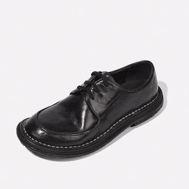 Casual leren Derby-schoenen met vetersluiting, handgemaakte Oxford-schoenen voor dames in zwart/wit.