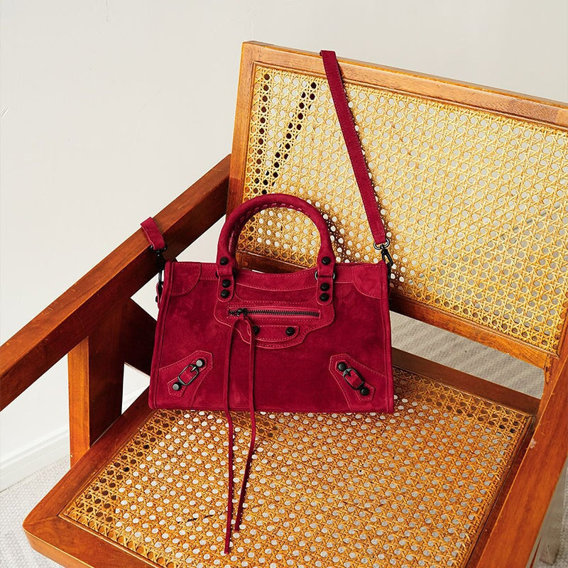 Bolso de mano para motocicleta de ante genuino, de gran capacidad, para hombro y bandolera, en rojo