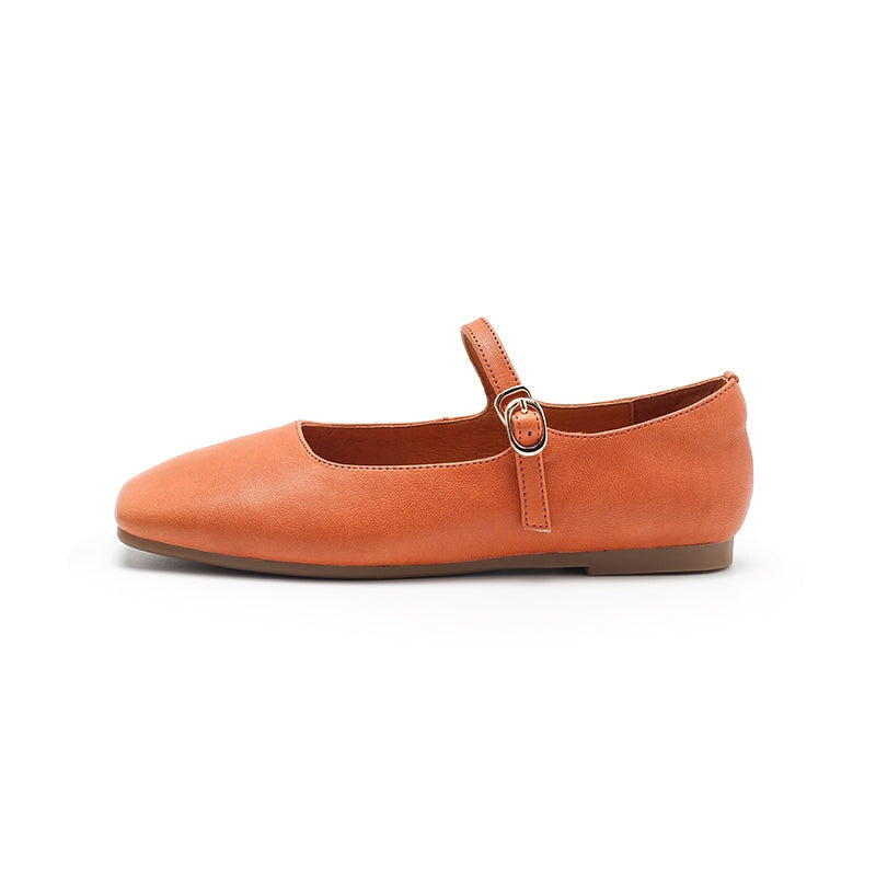 Michaela Mary Jane ballerina's voor dames van schapenvacht in de kleuren groen/khaki/blauw/abrikoos/rood/oranje/beige/zwart.