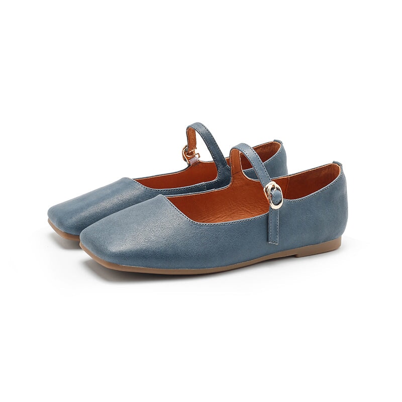 Michaela Mary Jane ballerina's voor dames van schapenvacht in de kleuren groen/khaki/blauw/abrikoos/rood/oranje/beige/zwart.