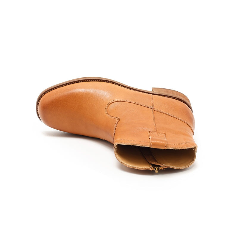 Bottes Martin en cuir, style western r&eacute;tro &agrave; semelle &eacute;paisse, coloris caf&eacute;/noir/jaune