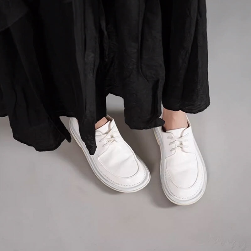 Casual leren Derby-schoenen met vetersluiting, handgemaakte Oxford-schoenen voor dames in zwart/wit.
