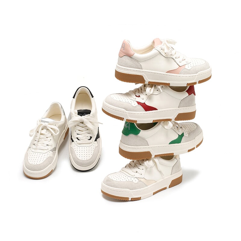 Color-Block-Sneaker aus weichem Rindsleder, Schn&uuml;rschuhe, niedriges Profil, l&auml;ssige Sportschuhe in 6 Farben