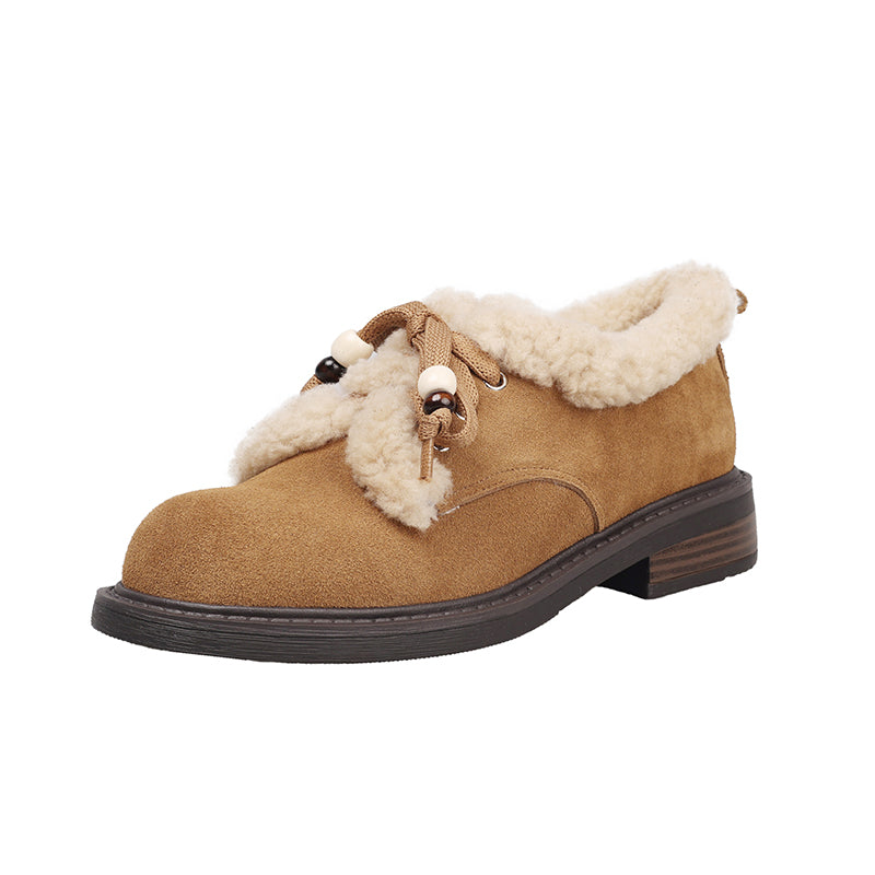 Preppy stijl Oxford schoenen met vetersluiting van su&egrave;de leer, geschikt voor de winter, casual shaggy schoenen in grijs/bruin/geel.