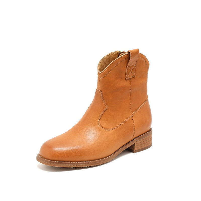 Bottes Martin en cuir, style western r&eacute;tro &agrave; semelle &eacute;paisse, coloris caf&eacute;/noir/jaune