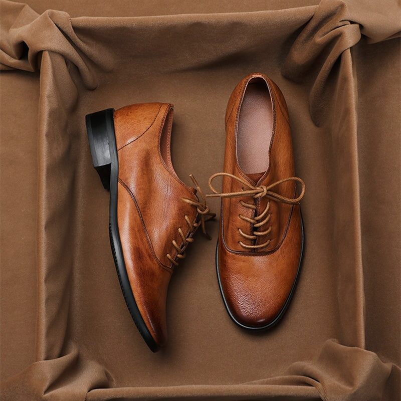 Runde, weiche Oxford-Schuhe, Schn&uuml;rschuhe aus Leder, Derby-Schuhe f&uuml;r Damen in Schwarz/Braun