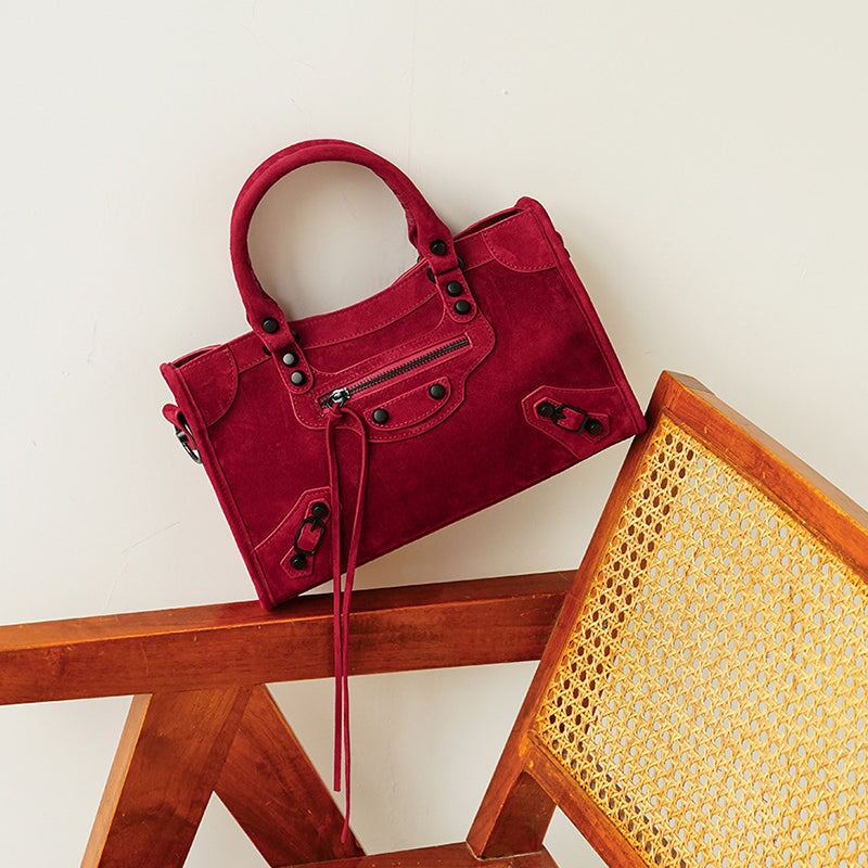 Bolso de mano para motocicleta de ante genuino, de gran capacidad, para hombro y bandolera, en rojo